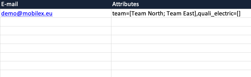 Attributes XLS