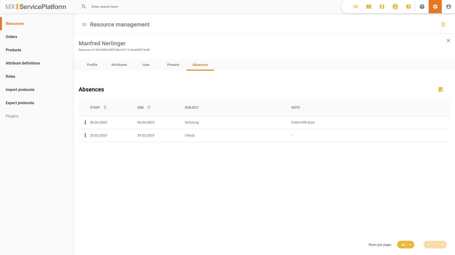 Absences in resource details