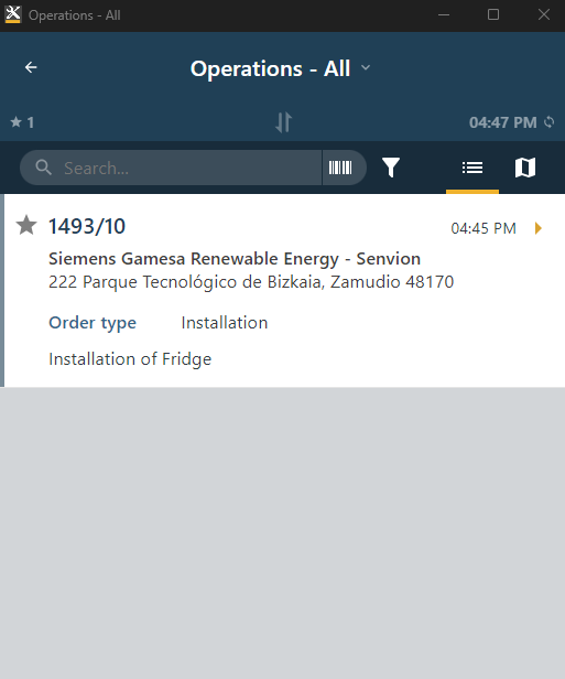 Screenshot of the operations list