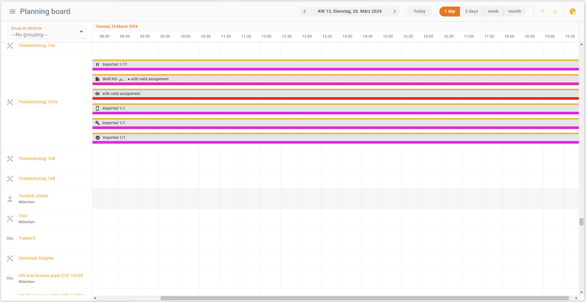Screenshot of the planning board